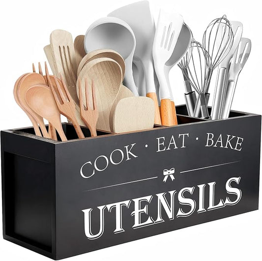 Suli Extra Large Kitchen Utensils Holder with 4 Compartments (Black)