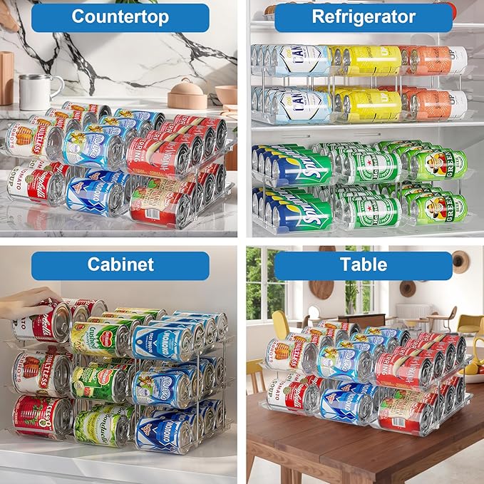 cjc Can Organizer for Pantry - 3 Sets 5 Tiers Pet Cans Organizer, Automatic Scrolling Can Holders for Effortless Pantry Storage-Holds 60 Cans/Clear