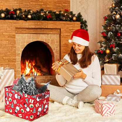 Geelin 3 Pcs Christmas Baskets Storage Gingerbread Christmas Tree Snowman Basket for Gifts Collapsible Waterproof Canvas Xmas Storage Bin Organizer with Handles for Book Closet Shelf Nursery Decor
