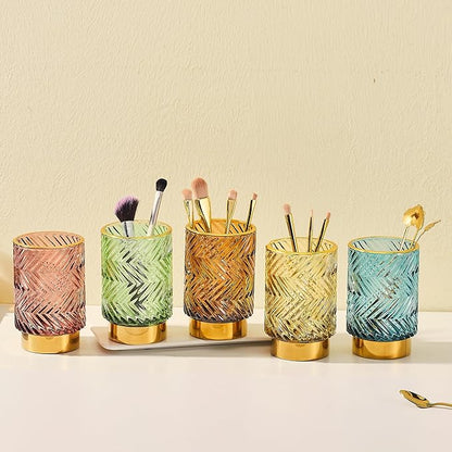Makeup Brush Holder Organizer,Toothbrush Holders,Desk Pen Pencil Holder,Multifunctional Vintage Glass Brush Cup（A40-5-US）