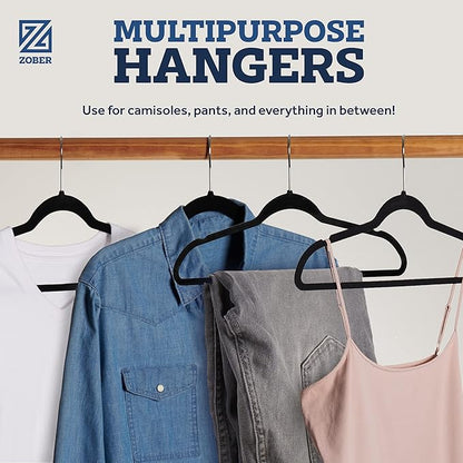 ZOBER Black Velvet Hangers 50 Pack - Clothes Hangers, Coat Hanger for Pants & Dress Clothes - Non Slip w/ 360 Degree Swivel, Holds up to 10 lbs - Strong Felt Hanger for Clothing