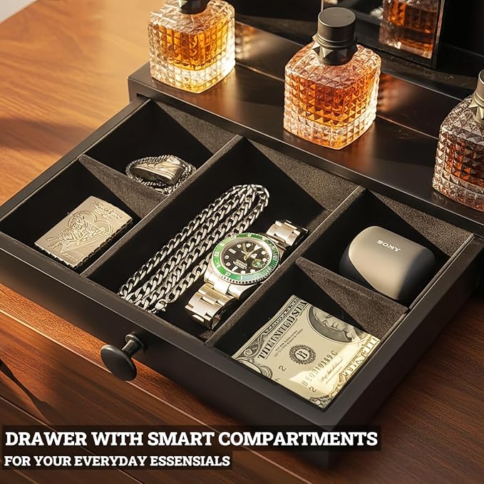 Wooden Cologne Organizer for Men 3 Tier | Black Perfume Holder Shelf for Dresser | High Grade Velvet Lining and Stylish Gift Box | Uncluttered Design Perfume Display Stand