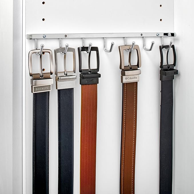 Rev-A-Shelf Sidelines 14" Closet Wall Hanging Mount for Belt, Scarf, or Tie Accessory Organization Rack Holder Hanger w/7 Hooks Chrome, BRCL-14NS-CR-1