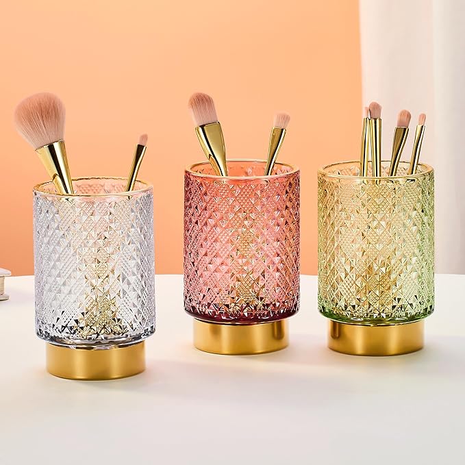 Makeup Brush Holder Organizer,Toothbrush Holders,Desk Pen Pencil Holder,Multifunctional Vintage Glass Brush Cup（A45-9-US）
