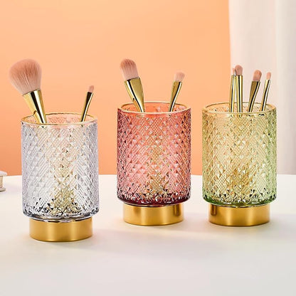 Makeup Brush Holder Organizer,Toothbrush Holders,Desk Pen Pencil Holder,Multifunctional Vintage Glass Brush Cup（A45-9-US）