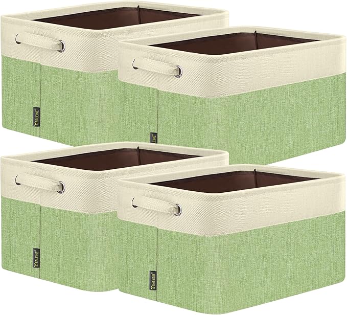 BALEINE 4 Pack Fabric Closet Storage Bins for Shelves, Linen Closet Organizers and Storage, Decorative Baskets for Organizing, Shelf, Clothes, Home, Office (Green, 15''x11''x9.5'')