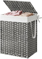 SONGMICS HOME Laundry Hamper with Lid, Clothes Basket with Removable Liner and Handles, 23.8 Gallon, Foldable Narrow Laundry Organizer for Bathroom, Bedroom, Gray