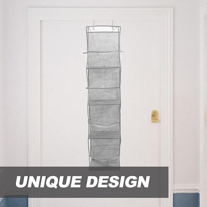 OUNONA Door Hanging Organizer Multi-layer Storage Bag 4 Compartments Gray over The Door Shoe Organizer Closet Hanging Bags for Home Storage