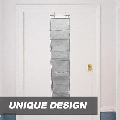Tofficu Door Hanging Organizer Bag, Multi-layer Storage Pockets, Nail-free Installation, Gray, 4 Compartments, Hanging Closet and Shoe Organizer for Home Storage