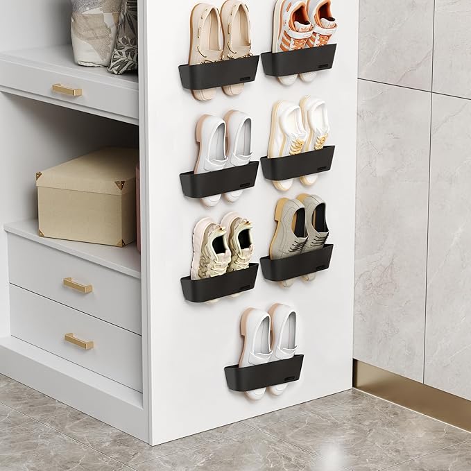 7-Pack Wall Mounted Shoe Rack with Sticky Strips, Space Saving Hanging Shoe Rack, No-Drill Hanging Shoe Shelves, Ideal for RV, Campers, Door, Closet
