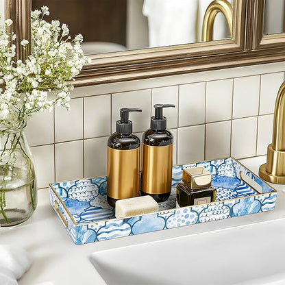 MAONAME Plastic Vanity Tray, Bathroom Counter Tray, Decorative Trays with Handles, Storage Dresser Trays Organizer for Toilet Tank, Jewelry, Makeup, 13.8" x 6" x 1.57"