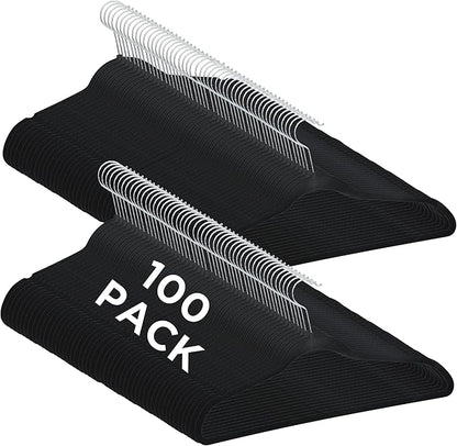 Simplify Slim Velvet Clothes Hangers | 100 Pack | Non-Slip | Shirts | Suit | Pants | Dresses | Garments | Closet Storage & Organization | Durable | Black