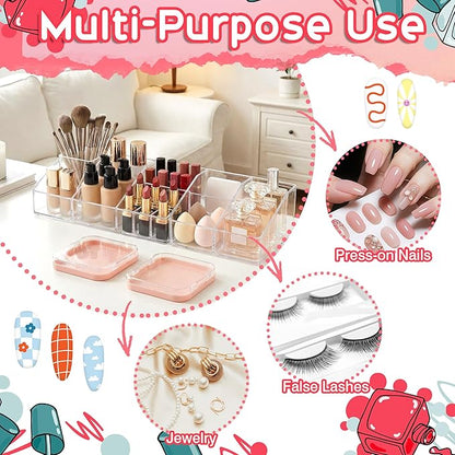 AceOrbit Press on Nail Boxes with 180 Pcs Adhesive Double Sided Tape Acrylic Press on Nail Packaging Cases Transparent Storage Case Organizer for Display Art Salon Supplies(Pink,48 Pcs)