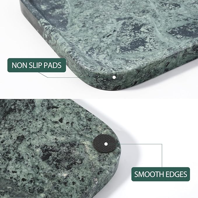 Koville Marble Tray, 12"x8" Marble Vanity Tray for Countertop Bathroom Kitchen Dresser, Decorative Catchall Trays for Perfume Jewelry, Rectangular Stone Serving Tray(Green)