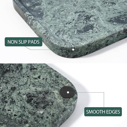 Koville Marble Tray, 12"x8" Marble Vanity Tray for Countertop Bathroom Kitchen Dresser, Decorative Catchall Trays for Perfume Jewelry, Rectangular Stone Serving Tray(Green)