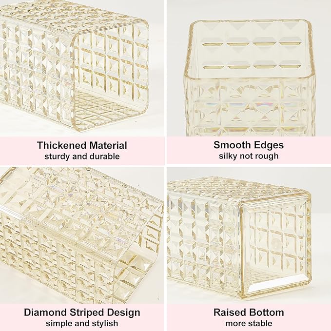 DASITON Makeup Brush Holder Organizer, Acrylic Makeup Brush Cup, Diamond Striped Make Up Brush Holder for Vanity, Bathroom Countertop, Toothbrush Holders, Pen Holder for Desk Storage (Yellow)