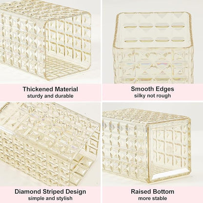 DASITON Makeup Brush Holder Organizer, Acrylic Makeup Brush Cup, Diamond Striped Make Up Brush Holder for Vanity, Bathroom Countertop, Toothbrush Holders, Pen Holder for Desk Storage (Yellow)