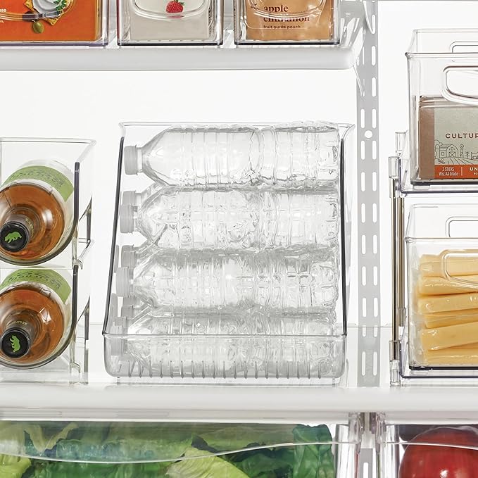 iDesign Plastic Water Bottle Organizer for Fridge, Clear Bottle Holder for Kitchen and Pantry, 4-Pack