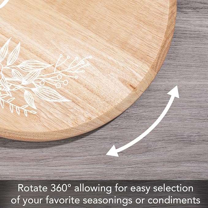 CounterArt Decorative Round Natural Wood Lazy Susan Turntable 14" Diameter Condiment Caddy, Cheese Server, Cake Plate, Spice Organization (Floral Gather)