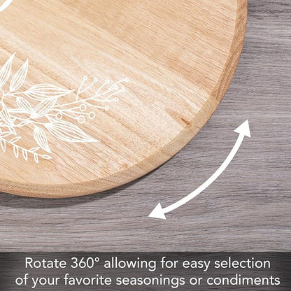 CounterArt Decorative Round Natural Wood Lazy Susan Turntable 14" Diameter Condiment Caddy, Cheese Server, Cake Plate, Spice Organization (Floral Gather)
