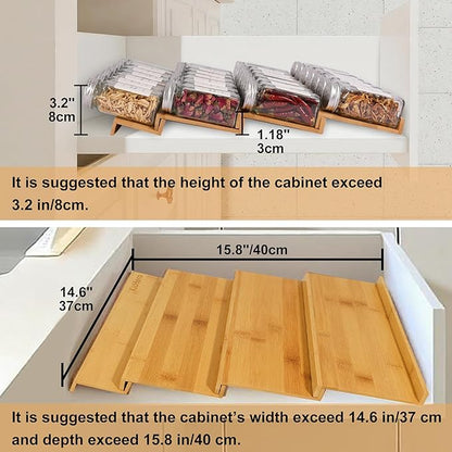 Spice Drawer Organizer with 35 Spice Jars,216 Labels,25 Non-slip Rubber, Bamboo 4 Tier Seasoning Rack Tray Insert for Kitchen Drawers,Cabinets,Countertop,14.6" Wide x 15.8" Deep