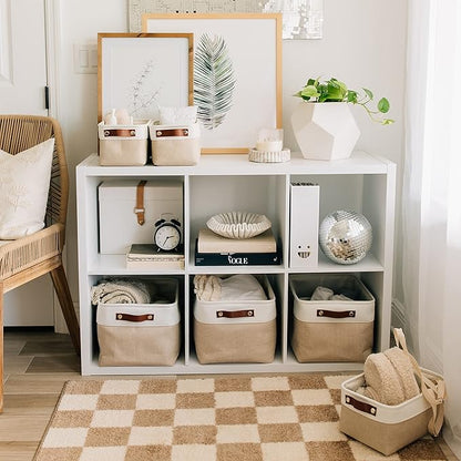 OrganiHaus 15x11in Canvas Storage Baskets 3 Pack | LARGE Fabric Bins for Shelves | Closet & Bedroom Storage | Beige/Off-White
