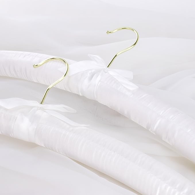HANGERWORLD White Satin Padded Hangers - 4 Pack, 17inch Adult Size, No Shoulder Bump Coat Hangers