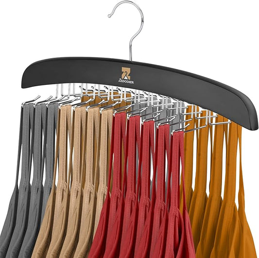 ZEDODIER Tank Top Hangers, 2 Pack Bra Organizer for Closet, 48 Storage Capacity, Non-Slip Hanging Tie Holder Closet Organizers and Storage for Camisoles Tank Tops Bras Ties Swimsuits, Black