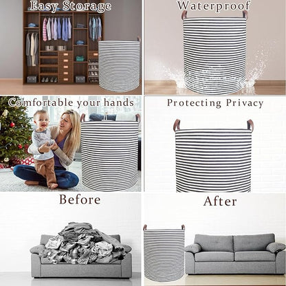 Waterproof Laundry Hamper Collapsible Laundry Basket Leather Handle Laundry Bag Large Clothes Storage Toy Organization for Bathroom Bedroom Laundryroom College Dorms (Pop-Up Laundry Hampers-006)