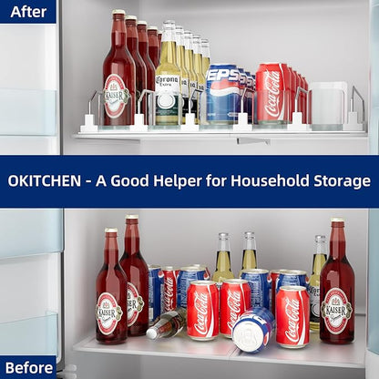 Drinks Organizer for Fridge and Pantry, Soda Can and Bottle Dispenser for Refrigerator with Automatic Pusher Glide, 5 Rows Holds Up to 25 Cans