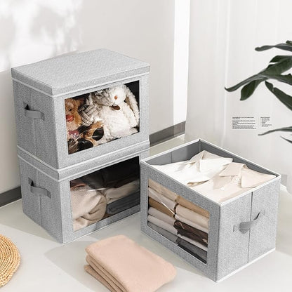 Homsorout Stackable Storage Bins with Lids - Medium Storage Box with Lids, Foldable Closet Boxes for Organizing, Wardrobe Clothes Organizer with Window, Cubes Bins for Living Room, 5 Pack, Blended
