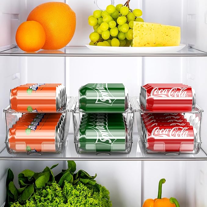 Simple Houseware 4-Pack Auto-Rolling Beverage Can Organizer for Fridge, Clear Front-Loading Soda Dispenser with Smooth Glide Design, Space-Saving Refrigerator Storage Bins