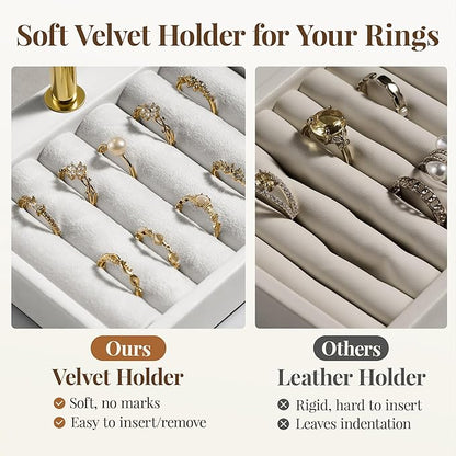 bussdis 3 Tier Bracelet Holder Display - White Leather Bracelet Holder, Detachable T Bar Jewelry Holder Organizer for Bracelet, Necklace, Earrings, Rings, Watches, Bangle