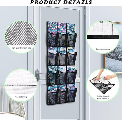 Blue Bohemian Over the Door Dorm Hanging Organizer - Space Saving 12 Pockets for Stationery, Snacks for Kitchen, Office, Dorm Rooms