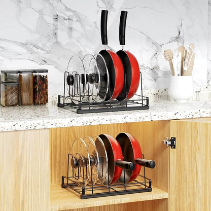 Lid Organizers for Inside Cabinet, Metal Food Storage Container Lid Holder with 5 Adjustable Dividers, Kitchen Pantry Organizer and Storage for Cupboard,Cabinets,Pantry,Drawers, 11" X 7.87"
