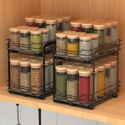 BOIVSHI Spice Rack, Pull Out Spice Racks Organizer for Cabinet, Height Adjustable Heavy Duty Metal Basket for Inside Cabinets & Pantry Closet (2 Tier,7.5''Wx10.5''Dx9.5''H)