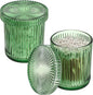 2 Pack Glass Qtip Holder with Lid, Qtip Dispenser Bathroom Storage Jars- Glass Apothecary Jars for Cotton Ball, Swab, Pads, Floss Picks, Bathroom Accessories Organization and Vanity Organizer(Green)