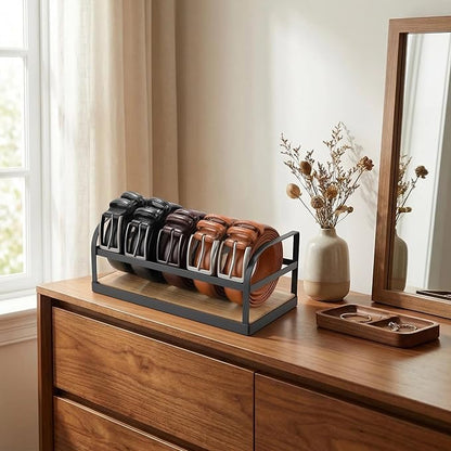 DAOYA 5-Slot Belt Organizer for Closet, Bamboo Wooden Belt Storage Rack for Dresser Drawer, Display Belts Ties Neatly, Sturdy Gift for Men