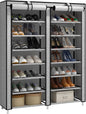 JIUYOTREE 7-Tier Shoe Rack Storage Organizer with Dustproof Cover Closet Cabinet Shelf Holds up to 28 Pairs for Doorway Corridor Balcony Living Room Ash Gray