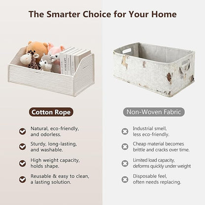 UBBCARE Closet Storage Bins 2 Pack, Cotton Rope Clothes Storage Bins & Sturdy Dog Toy Basket, 19" X 11" X 7" Shelf Baskets for Organizing, White