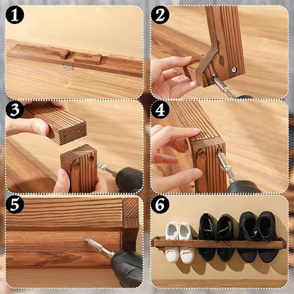 Wenqik 2 Pcs Wall Mounted Wooden Shoe Rack 30 Inch Rustic Wood Wall Hanging Shoe Rack Space Saving Footwear Holder Shoes Storage Organizer for Mudroom, Entryway, Closet (Burnt Wood)