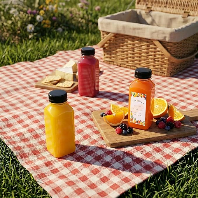 Moretoes 144pcs 8oz Plastic Bottles with Lids, Reusable Juice Bottles, Clear Bulk Juice Containers with Caps for Juicing, Smoothies, Drinking and Other Beverages