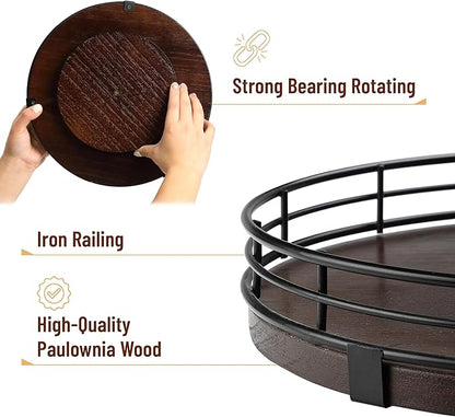 BAMBOO LAND- Lazy Susan Turntable Organizer, 9", Walnut Lazy Susan for Table Top