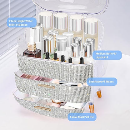 Ptesly Teen Girls Gift Makeup Organizer, Skincare & Jewelry Storage, Cosmetics Display Case, Makeup Holder, Bathroom Organizer (Bling Rhinestone)