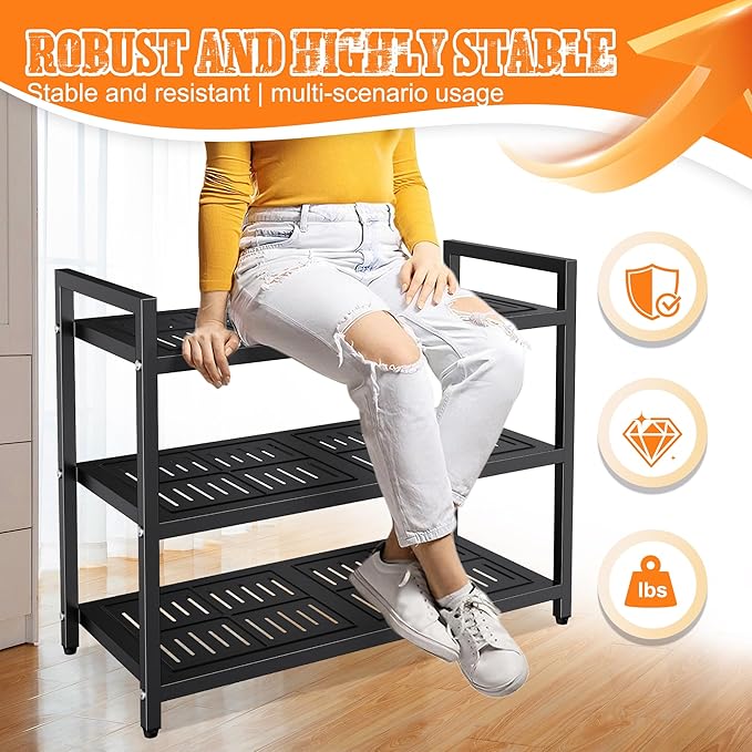 5-Tier Heavy Duty Metal Shoe Rack, 200 lbs Load Capacity Shoe Organizer with Reinforced Steel Tubes, No-Wobble Free Standing Shoe Shelf for Entryway, Closet, Bedroom, Dorm – Easy Assembly, Black