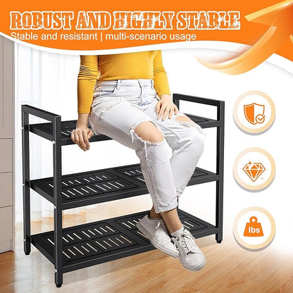 4-Tier Heavy Duty Metal Shoe Rack, 200 lbs Load Capacity Shoe Organizer with Reinforced Steel Tubes, No-Wobble Free Standing Shoe Shelf for Entryway, Closet, Bedroom, Dorm – Easy Assembly, Black