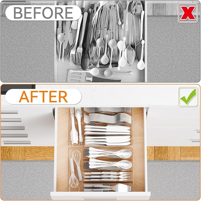 Yieach Clear Small Silverware Organizer 9 inch Wide for Kitchen Drawers,BPA Free Silverware Trays and Plastic Silverware Dividers & Holder,Utensil and Flatware Drawer Organizer Suitable for Fork,Spoon
