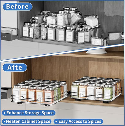 BOIVSHI Pull Out Spice Rack, Slide Out Spice Rack for Cabinet, Spice Organizer for Kitchen and Pantry, Fits Spices, Sauces, Canned Food (10.5''Wx10.5''Dx2.5''H)