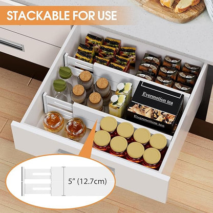 Bamboo Drawer Dividers Organizers, Kitchen Drawer Organizer, Adjustable Drawer Divider for Clothes, Kitchen, Dresser, Bedroom, Bathroom and Office, 4-Pack (White, 12-17 IN)