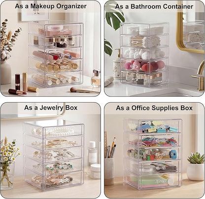 ELLDOO Rollerball Perfume Organizer with 5 Drawer, Clear Acrylic Perfume Storage Holder Beauty Scent Holder, Makeup Lipgloss Lipstick Display Case Office Supplies Box